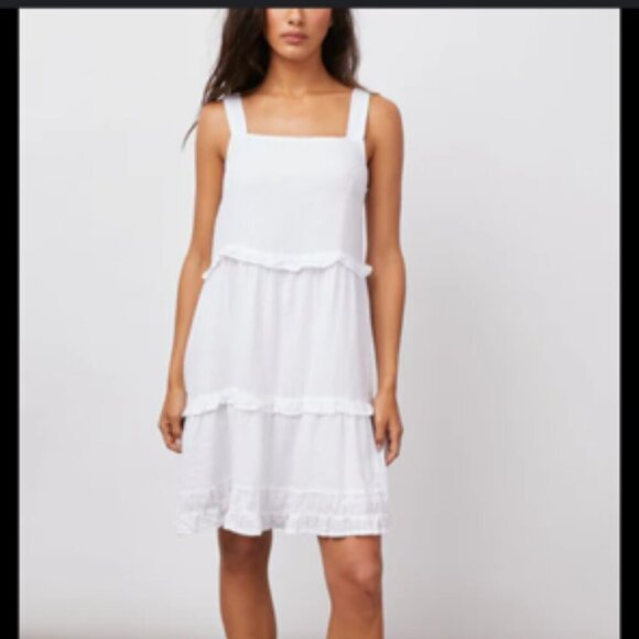 RAILS Sandy White Tiered Linen Mini Sundress XS - Picture 1 of 13